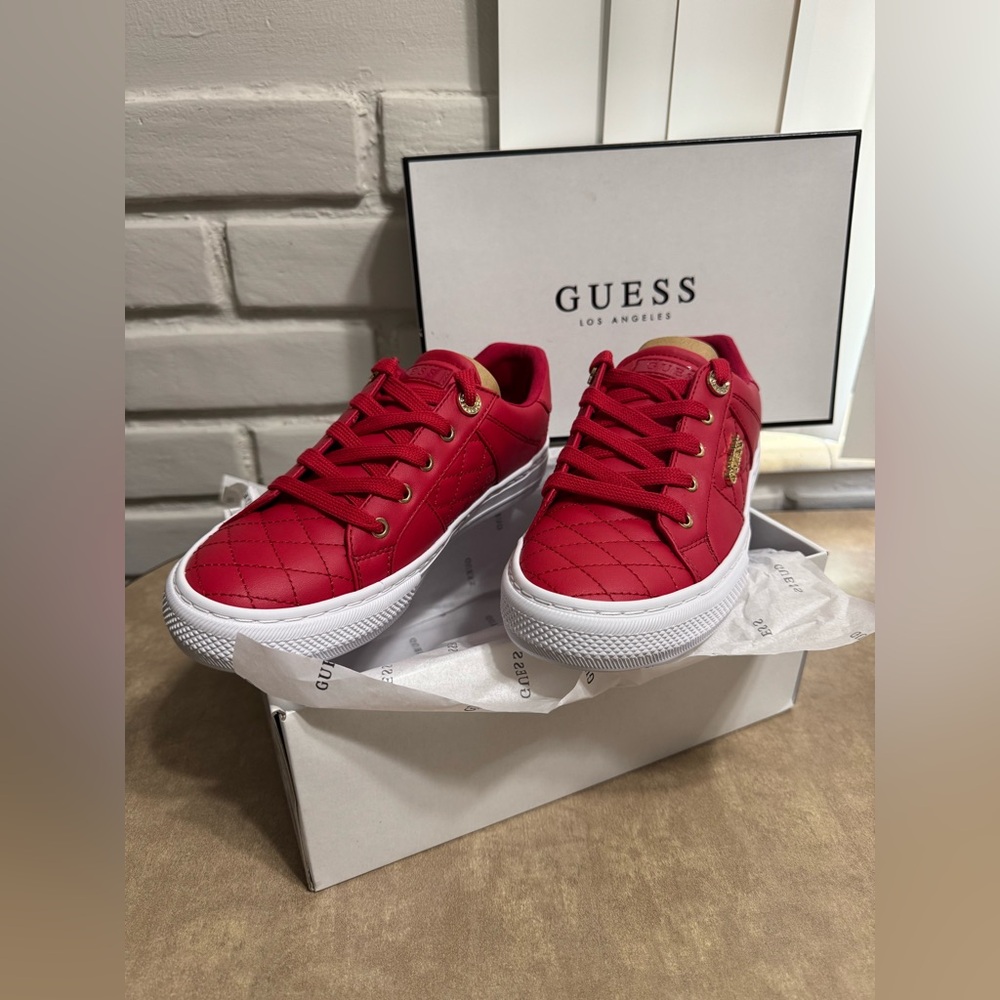 Guess Red Quilted Low-Top Sneakers NWOT